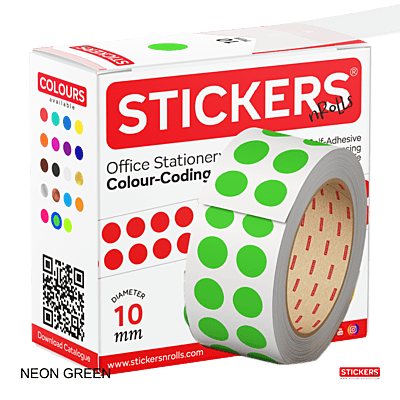 10mm - Round - Neon - Colour Coding Stickers - Permanent Adhesive