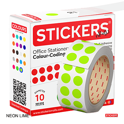 10mm - Round - Neon - Colour Coding Stickers - Permanent Adhesive