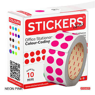10mm - Round - Neon - Colour Coding Stickers - Permanent Adhesive