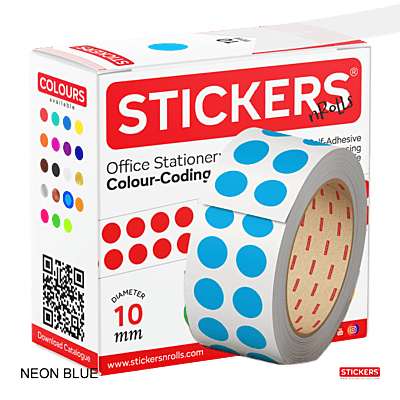 10mm - Round - Neon - Colour Coding Stickers - Permanent Adhesive