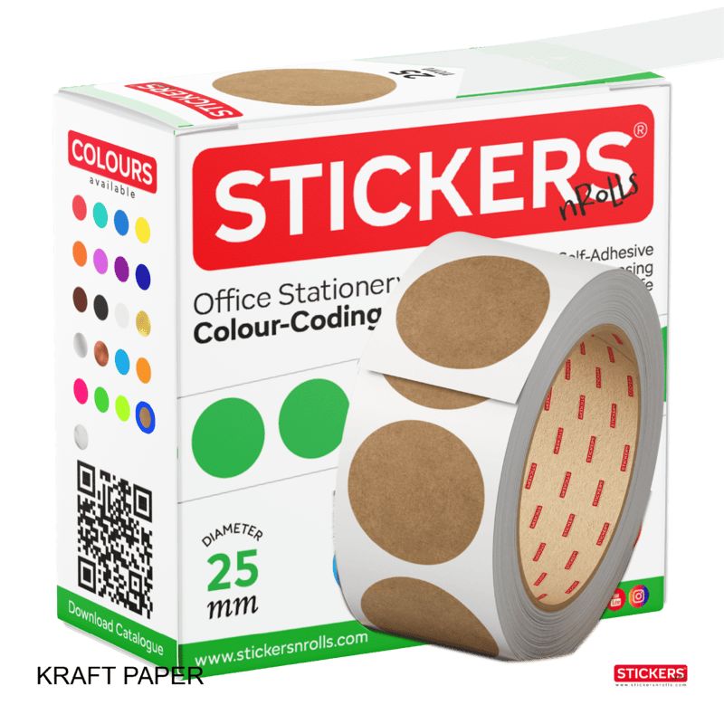25mm - Round - Kraft Paper - Multipurpose Stickers - Permanent Adhesive 25mm - Round - Kraft Paper - Multipurpose Stickers - Permanent Adhesive