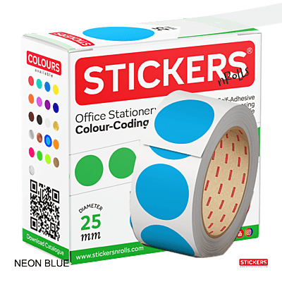 25mm - Round - Neon Colours - Colour Coding Stickers - Permanent Adhesive