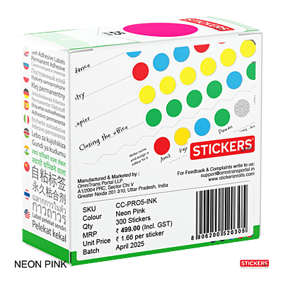 25mm - Round - Neon Colours - Colour Coding Stickers - Permanent Adhesive 25mm - Round - Neon Colours - Colour Coding Stickers - Permanent Adhesive
