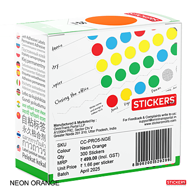 25mm - Round - Neon Colours - Colour Coding Stickers - Permanent Adhesive 25mm - Round - Neon Colours - Colour Coding Stickers - Permanent Adhesive